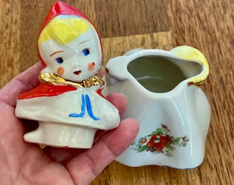 Vintage Hull Little Red Riding Hood Mustard Jar, 5 1/4" Tall