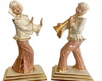 Heidi Schoop Figurines California Pottery Asian Couple MCM Pink Gold Regency