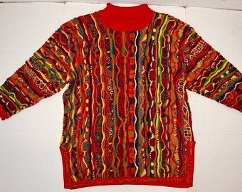 COOGI Australia Sweater Very ROOMY Mens S - M Multi Color REDS mercerized cotton