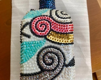 Vintage Handmade Haitian Beaded Sequin Vodou / Voodoo Spirit Bottle Modern Home Decor