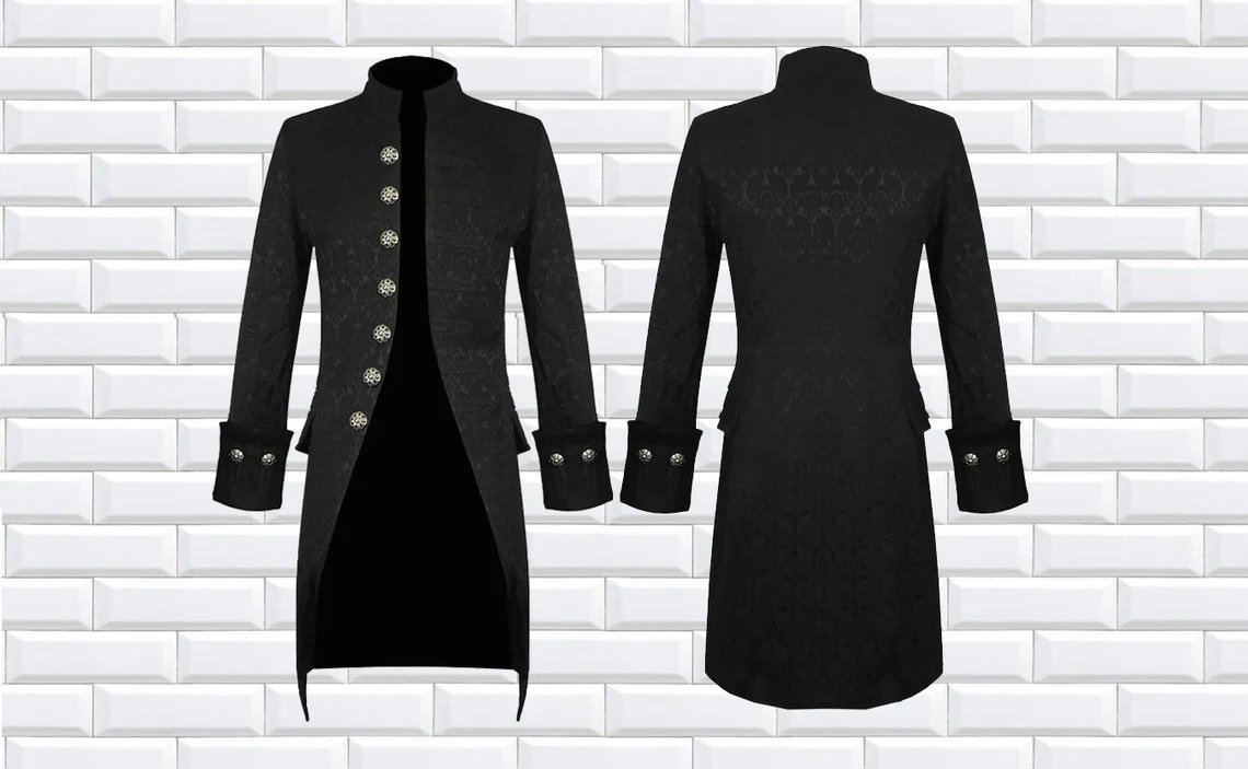 Renaissance Men's Blue Brocade Goth Steampunk Victorian Velvet Frock Coat USA