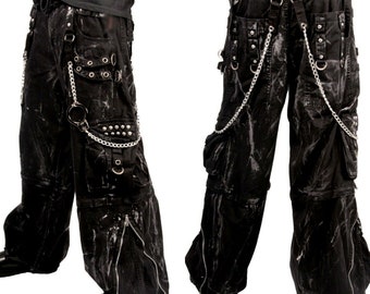 Pantaloni da viaggio emo punk apocalittici da uomo in cyber jeans gotici/goth acido meccanico USA/pantaloncini