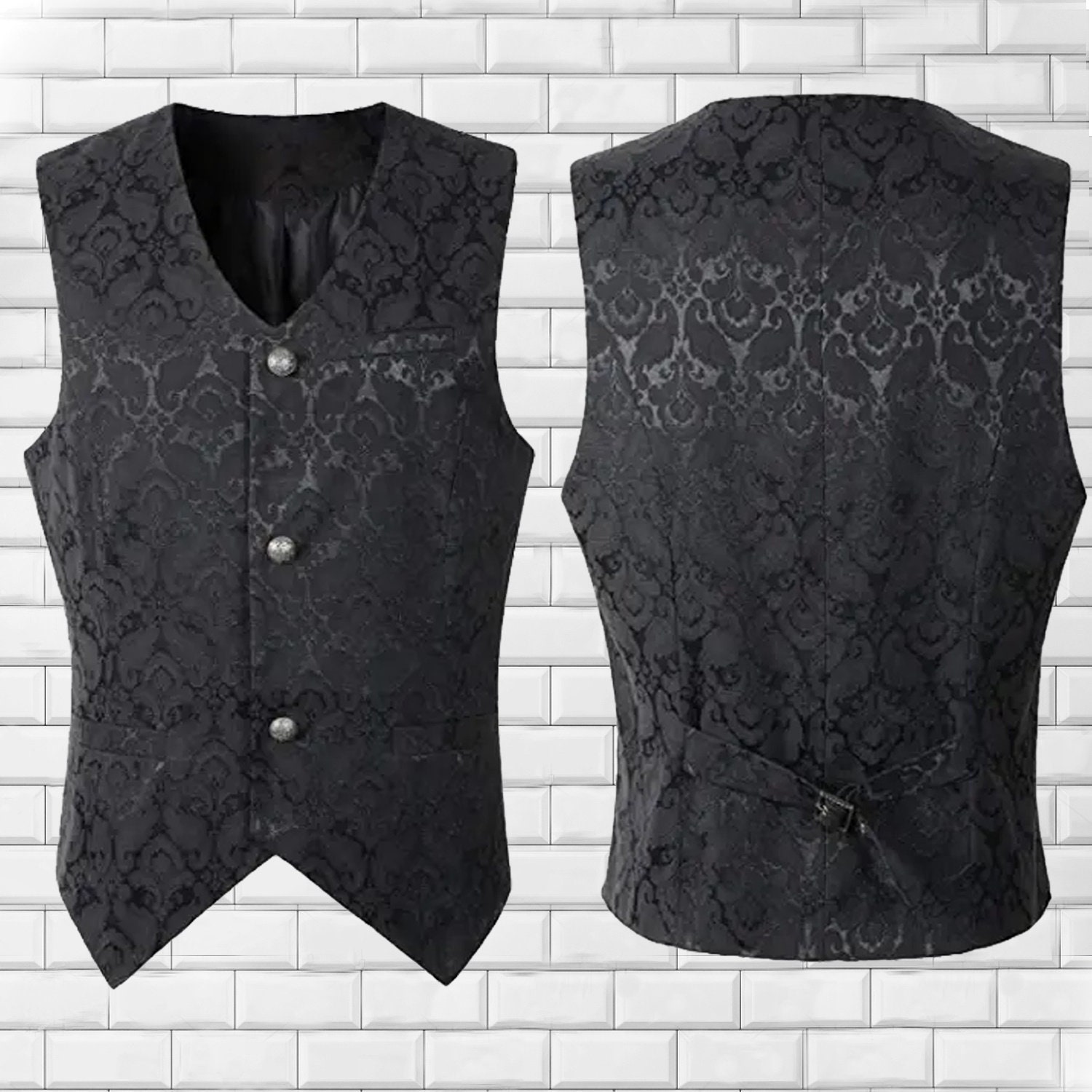 Gothic Rock Men's Victorian Single Breasted Brocade Vest Regency Waistcoat