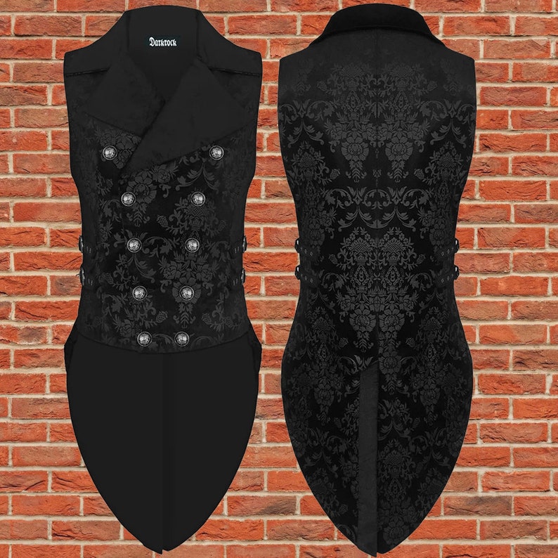 Mens Black Brocade Gothic Victorian Vest Waistcoat, Formal, Waist Coat ...