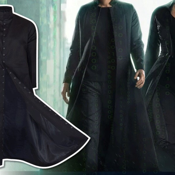 New Neo Matrix Long  Heavy Duty Cotton Keanu Reeves Ruffle Black Cosplay Trench Coat/USA