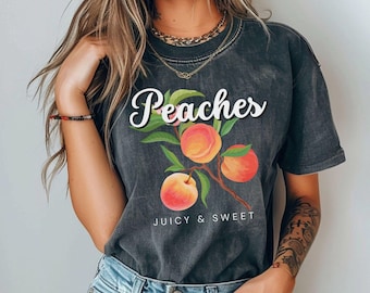 Peach T-Shirt, Vintage Graphic Fruit Shirt, Aesthetic Fruit Shirt, Boho Shirt, Fruit Tee, Peach Graphic T-Shirt, Gift For Women, Vegan shirt