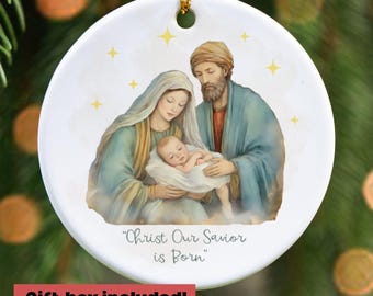 Holy Family Ornament, Nativity Scene, Christian Christmas Decor, Religious Ornament, Jesus Gift, Bible Verse, Catholic Gift