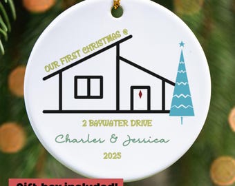 Personalized First Christmas Ornament, Mid Century Modern ornament for First Home, Atomic house ornament, wedding gift, New home owner gift