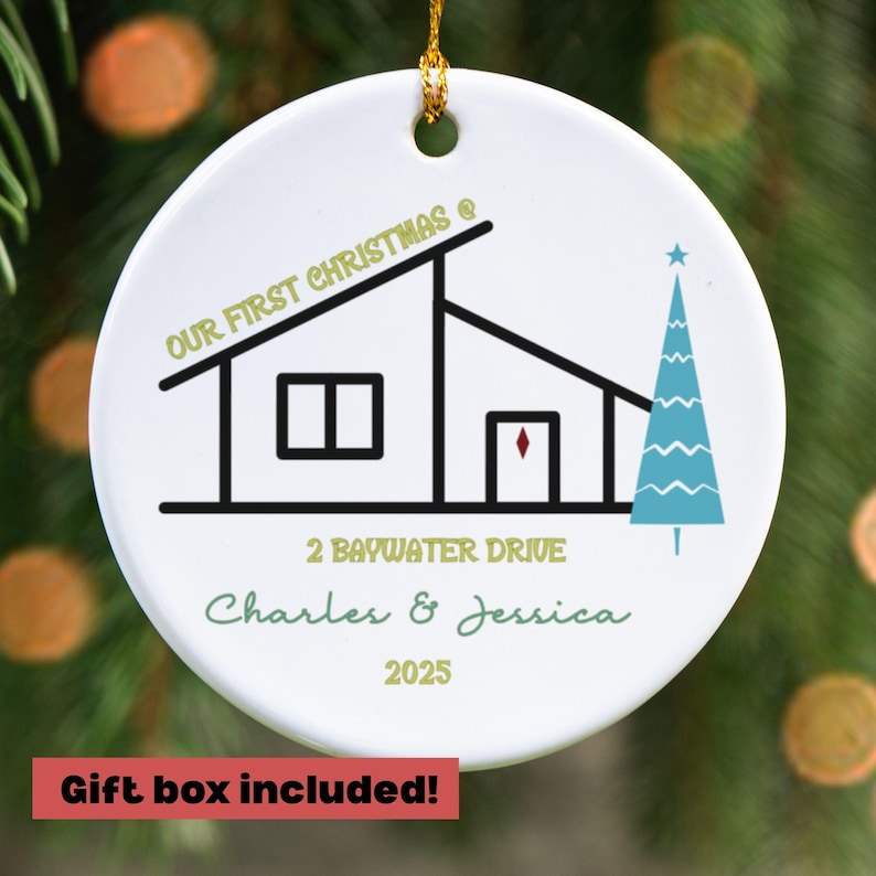 Personalized First Christmas Ornament, Mid Century Modern ornament for First Home, Atomic house ornament, wedding gift, New home owner gift