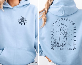 Virgin Mary Hoodie, Bible Verse Sweatshirt, Floral Catholic Crewneck, Jesus Loves You, Faith Apparel, Christian Gift, Back Design