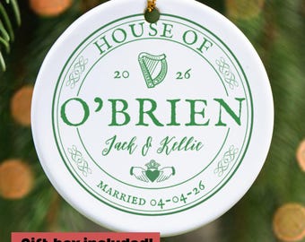 Personalized Irish Wedding Ornament, Just Married Gift, First Christmas Married, Bride Groom 2025, Celtic Keepsake, Mr & Mrs Irish Ornament