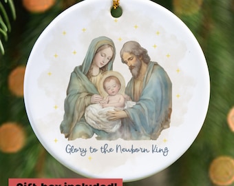 Holy Family Ornament, Nativity Scene, Christian Christmas Decor, Religious Ornament, Jesus Gift, Bible Verse, Catholic Gift