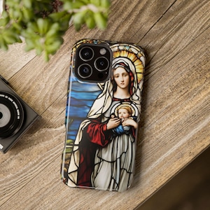 Virgin Mary Phone Case, Marian Catholic Gift, MagSafe Phone Case, iPhone 16 15 14 13 Pro Max,Catholic Accessories, Religious Phone Cover