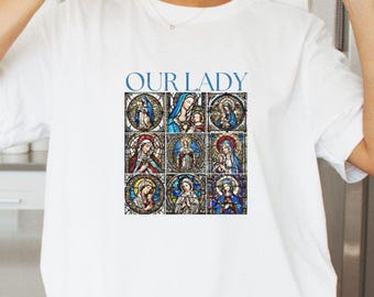 Hail Mary Shirt, Catholic T-Shirt, Blessed Mother Tee, Virgin Mary Shirt, Marian Apparel, Christian Shirt, Religious Gift for Her, Our Lady