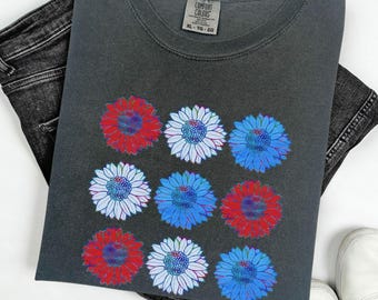 July 4th Shirt, July 2025, Boho Floral July 4th Shirt,  Retro American Shirt, Sunflower tee, 4th of July Gift, Patriotic, 4th of July shirt
