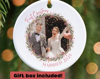 First Christmas Married Photo Ornament, Mr and Mrs Ornament, Personalized Wedding Gift, Newlywed Christmas Keepsake, Couple Photo Gift