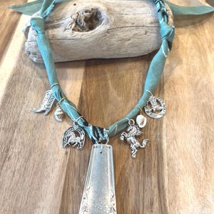 Bandana Spoon End Charm Necklace, Vintage Silverware Pendant