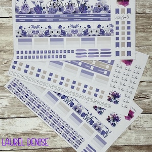 FEBBRAIO Laurel Denise Vertical - Mese dei fiori di nascita - Viola - Kit adesivi per i planner verticali Laurel Denise