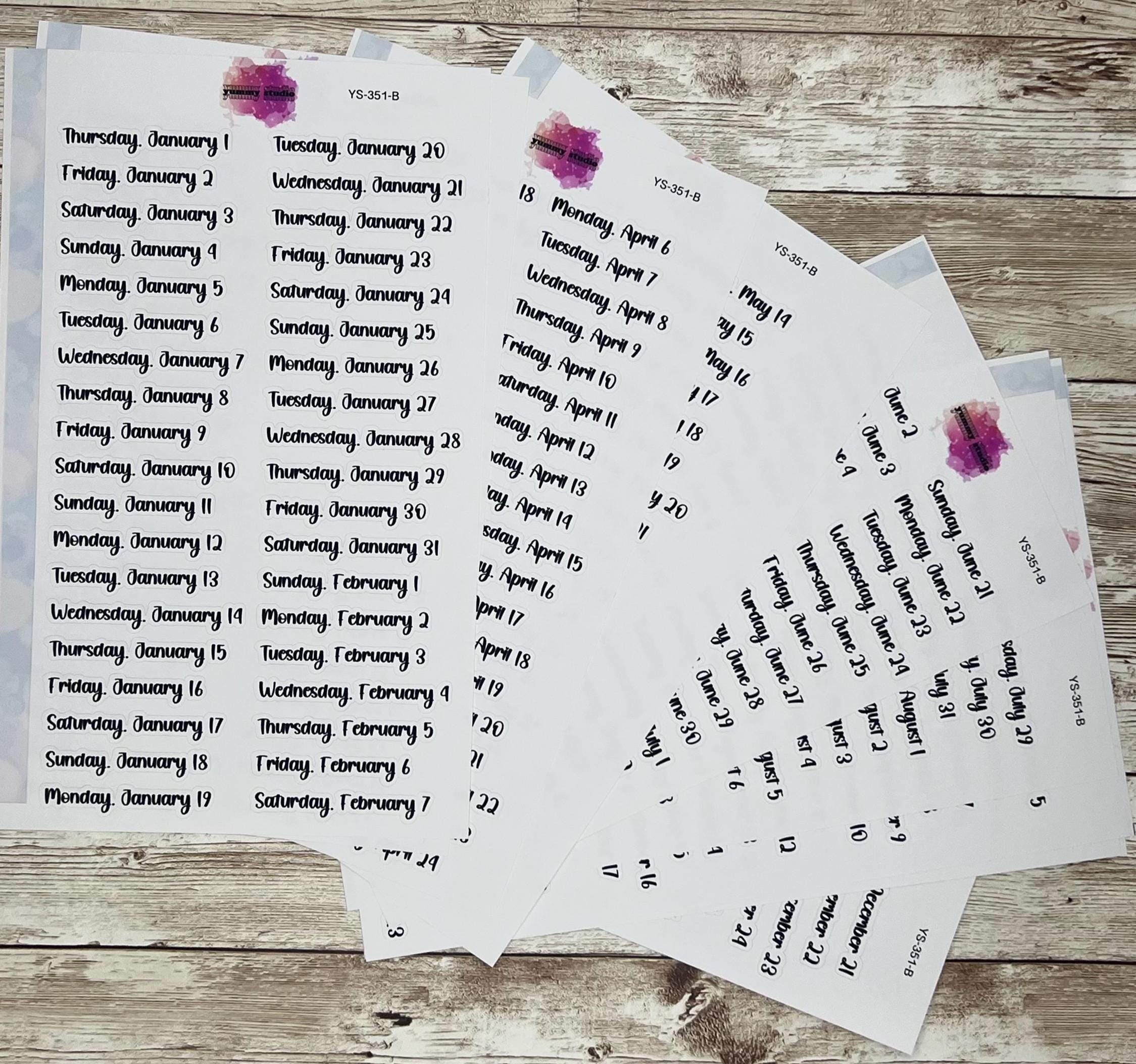 2026 Date Labels Full Year or 3/6 Month Sets - "weekday, Month Day ...