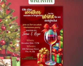 Elegant Wine Christmas Party Invitation Template (Digital Download)