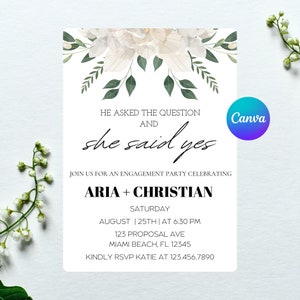 Greenery Engagement Party Invitation | Wedding Engagement Party Invite | She Said Yes Engagement Party Invitation