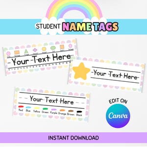 Classroom Name Desk Plates | Editable Canva Template | Printable Name Plates with Shapes & Colors | Editable Classroom Labels | Name Tags