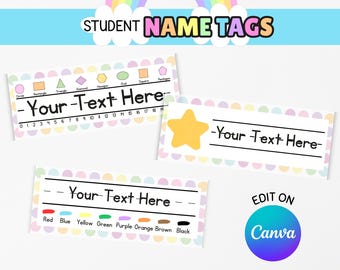 Editable Classroom Name Plates: Shapes, Colors, Numbers (Canva Template - Digital Download)