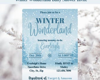 Winter Wonderland Baby Shower Invitation: Blue Snowflakes (Editable Digital Template)