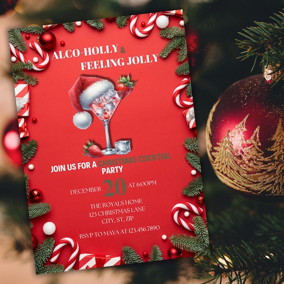 Editable Christmas Cocktail Party Invitation Template (instant