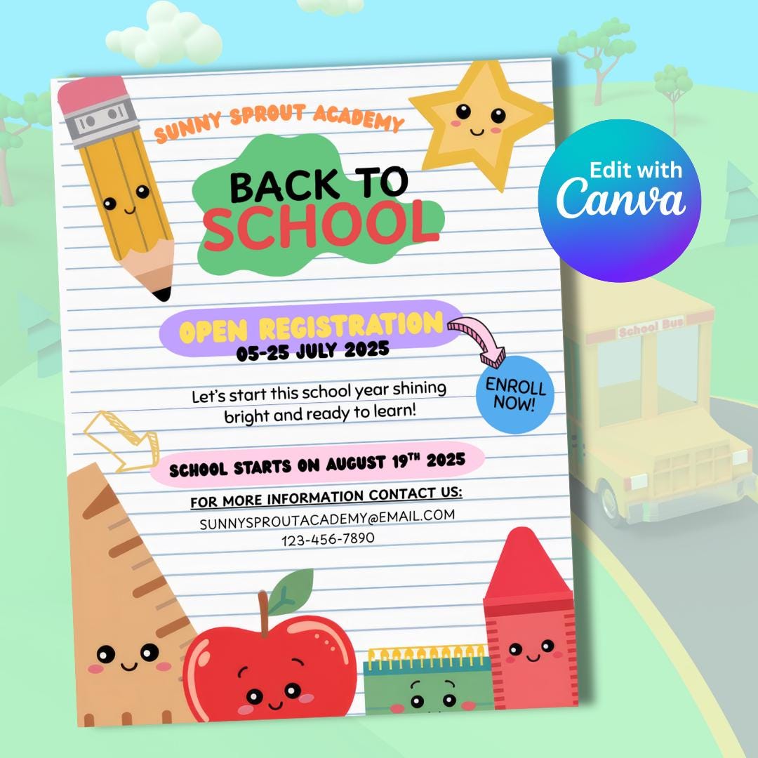 Editable Back to School Flyer | Cute Preschool Registration Template ...