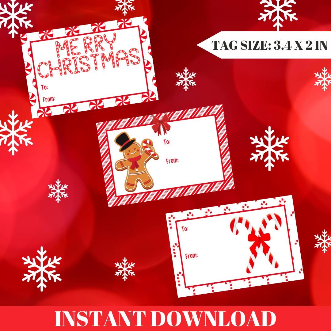 Printable Candy Cane Christmas Gift Label Stickers (instant Download ...