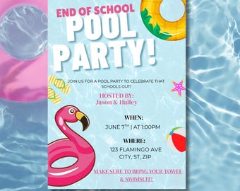 Editable End of School Pool Party Invitation (Digital Invite)