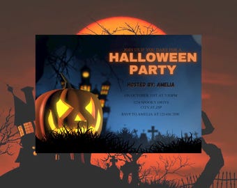 Bewerkbare sjabloon uitnodiging Halloween-feest (direct downloaden)