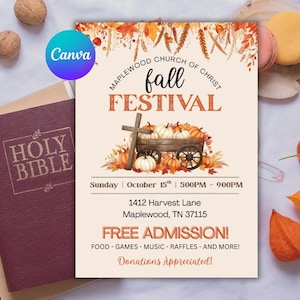 Editable Fall Festival Flyer Template | Printable Autumn Church Event Invitation | Harvest Party Poster | Instant Download