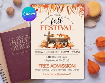 Editable Fall Festival Flyer Template | Printable Autumn Church Event Invitation | Harvest Party Poster | Instant Download