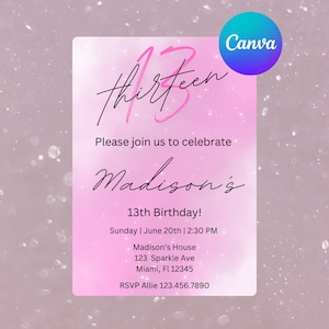 Girl&#39;s 13th Birthday Invitation Template: Editable Teen Party Invite (Digital Download)