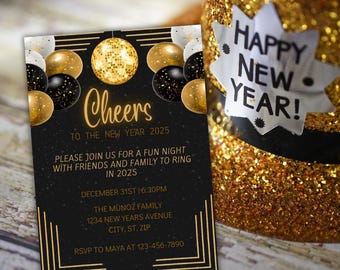 Black and Gold New Year's Eve Party Invitation (Digital Template)