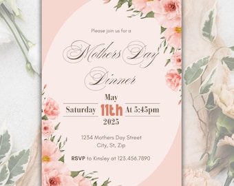 Elegant Floral Mother's Day Dinner Invitation: Editable Canva Template (Digital Download)