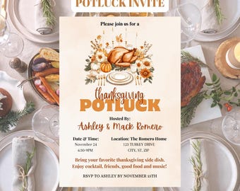 Editable Thanksgiving Potluck Invitation: Autumn Gathering (PDF)