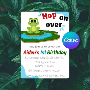 Editable Hop On Over frog Invitation | Frog Birthday Invitation | Frog Birthday Party Invitation | Frog Invitation