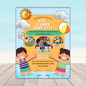 Editable Kids Summer Camp Flyer Template | Canva Template | Printable Daycare Camp Poster | Summer Activities Flyer for Children & Preschool