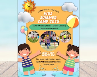 Editable Kids Summer Camp Flyer Template: Printable Daycare Poster (Canva Template, 8.5x11, Digital Download