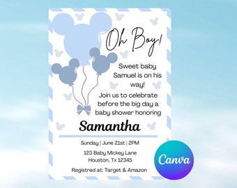 Mickey Mouse Baby Shower Invite: Boy Theme (Instant Download)