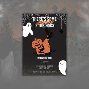Lustige Spukhaus-Halloween-Party-Einladung: Bearbeitbare PDF-Vorlage