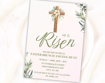 Floral Easter Brunch Invitation: He Is Risen, Church Event (PDF File)