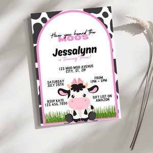 Cow Birthday Invitation Template: Editable Girl&#39;s Party (Digital Download)
