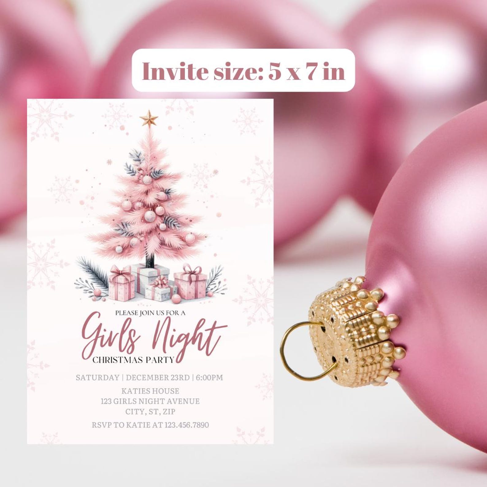 Pink Christmas Girls' Night Invitation Editable Holiday Party (digital