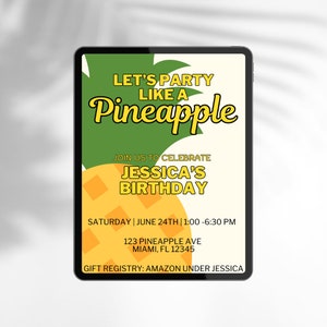 Pineapple Birthday Invite | Fruit Birthday Invite | Pineapple Invite | Summer Birthday Invite | Tropical Birthday party Invite