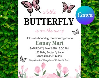 Pink Butterfly Baby Shower Invitation: Floral Girl Theme (PDF Download)