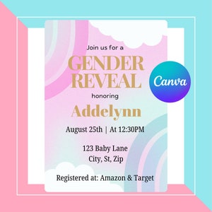Gender Reveal Invitation Template | Pink and Blue Gender Neutral Baby Shower Invite | Gender Reveal Party